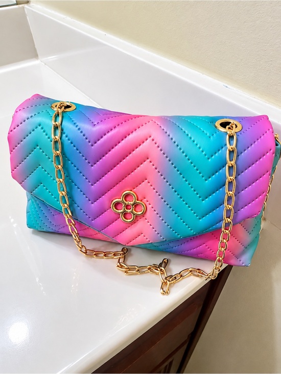 Handbags - Quilted Gradient Chain Shoulder Bag - Pink & Blue
